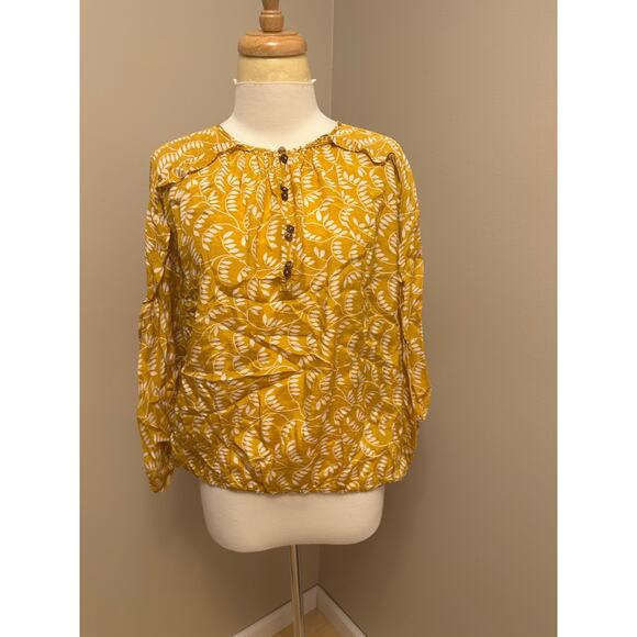 Maeve Anthropologie Letizia Ruffled Blouse Marigold Sz Medium - Picture 2 of 8